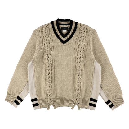 THE-NEK0002 / OVERSIZED TENNIS SWEATER / BEIGE×BLACK