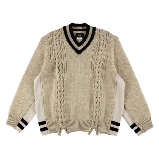 THE-NEK0002 / OVERSIZED TENNIS SWEATER / BEIGE×BLACK