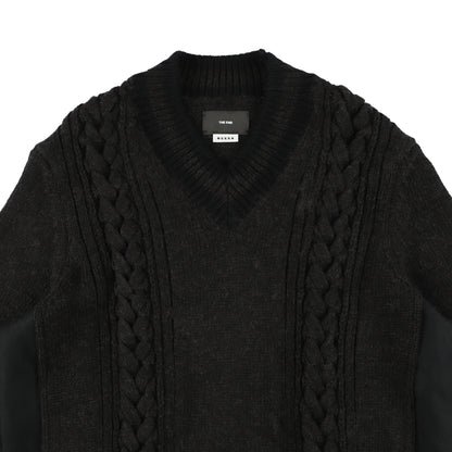 THE-NEK0002 / OVERSIZED TENNIS SWEATER / DARK BROWNISH BLACK×BLACK